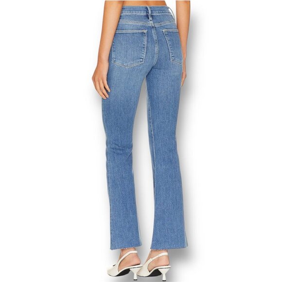 Frame Le Easy Flare Jeans Blue Drizzle Raw Hem High Rise Denim Womens Size 32 - Picture 12 of 15